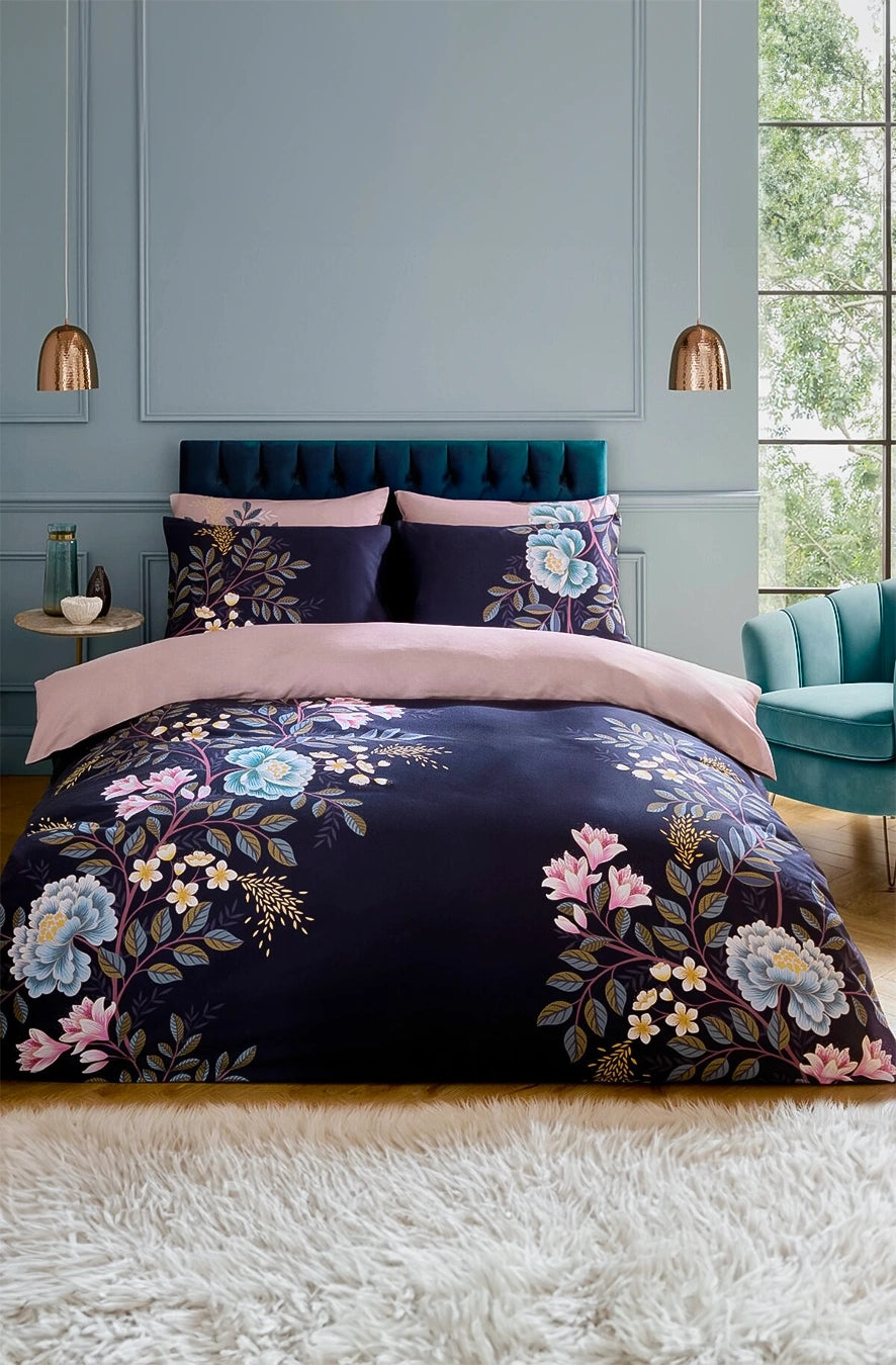 Lenjerie de pat Oriental Blossom Navy-Light Mink